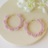 Mauve Daisy Beaded Hoop Earrings