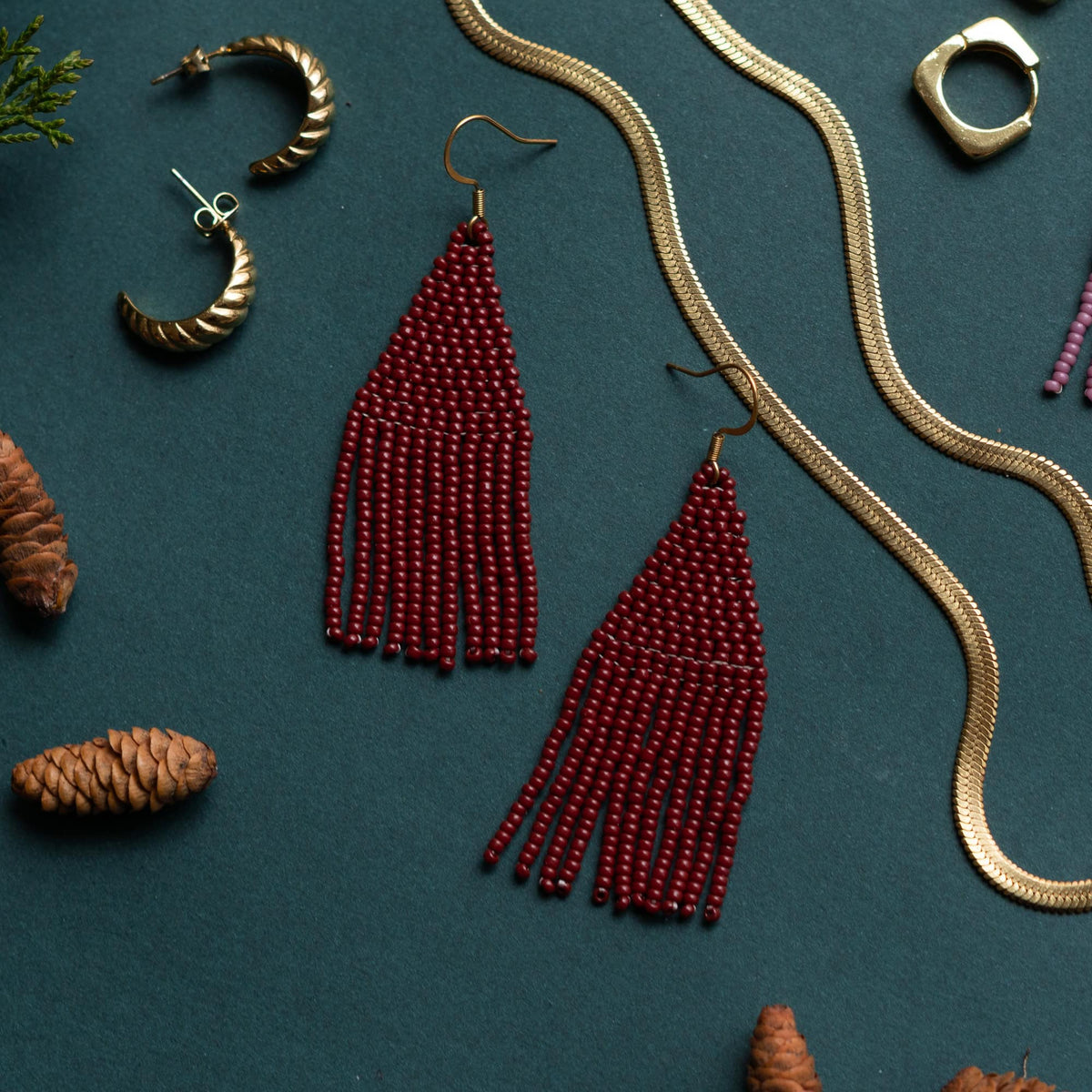 Dark Red Serena Beaded Earrings