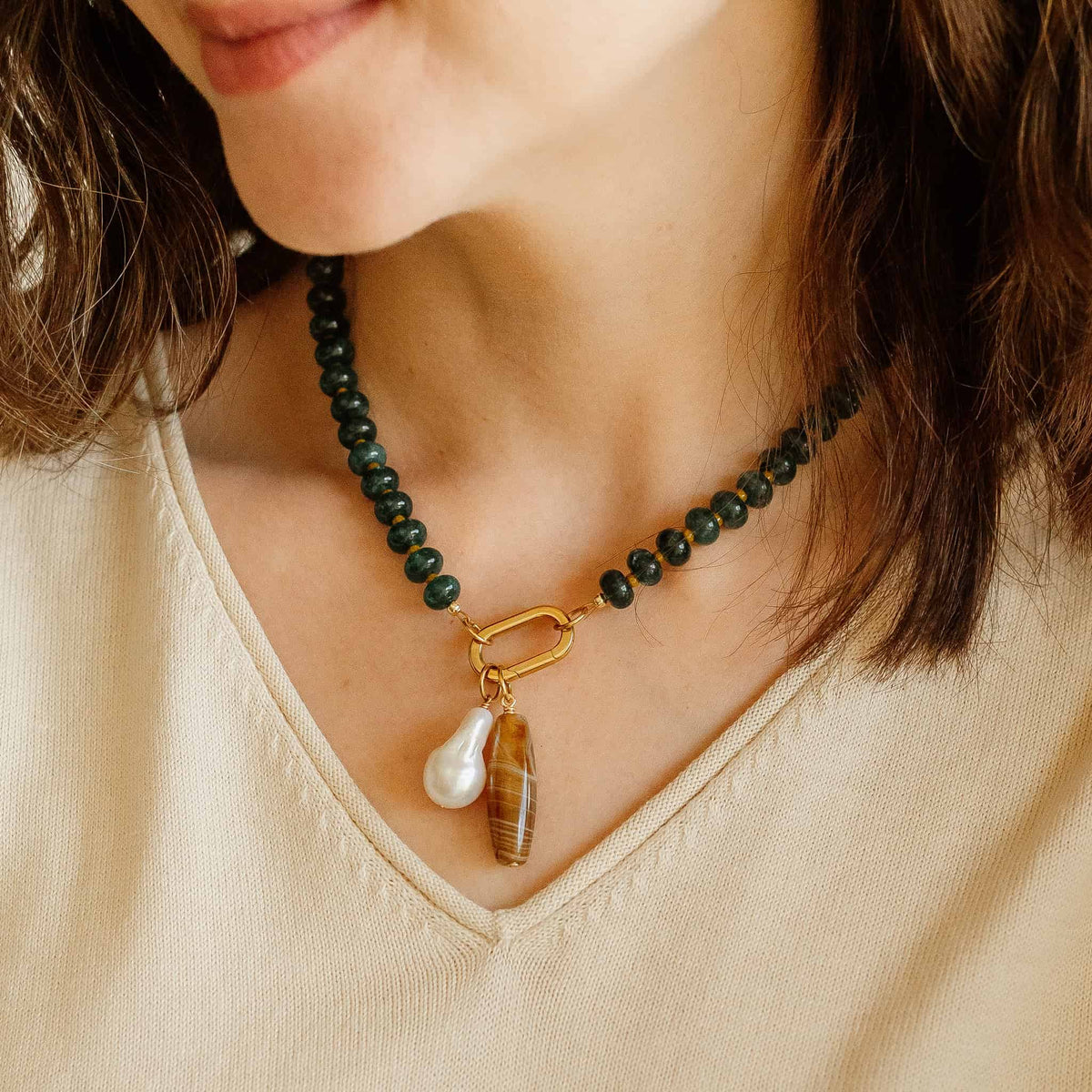Deep Teal Gemstone Charm Necklace