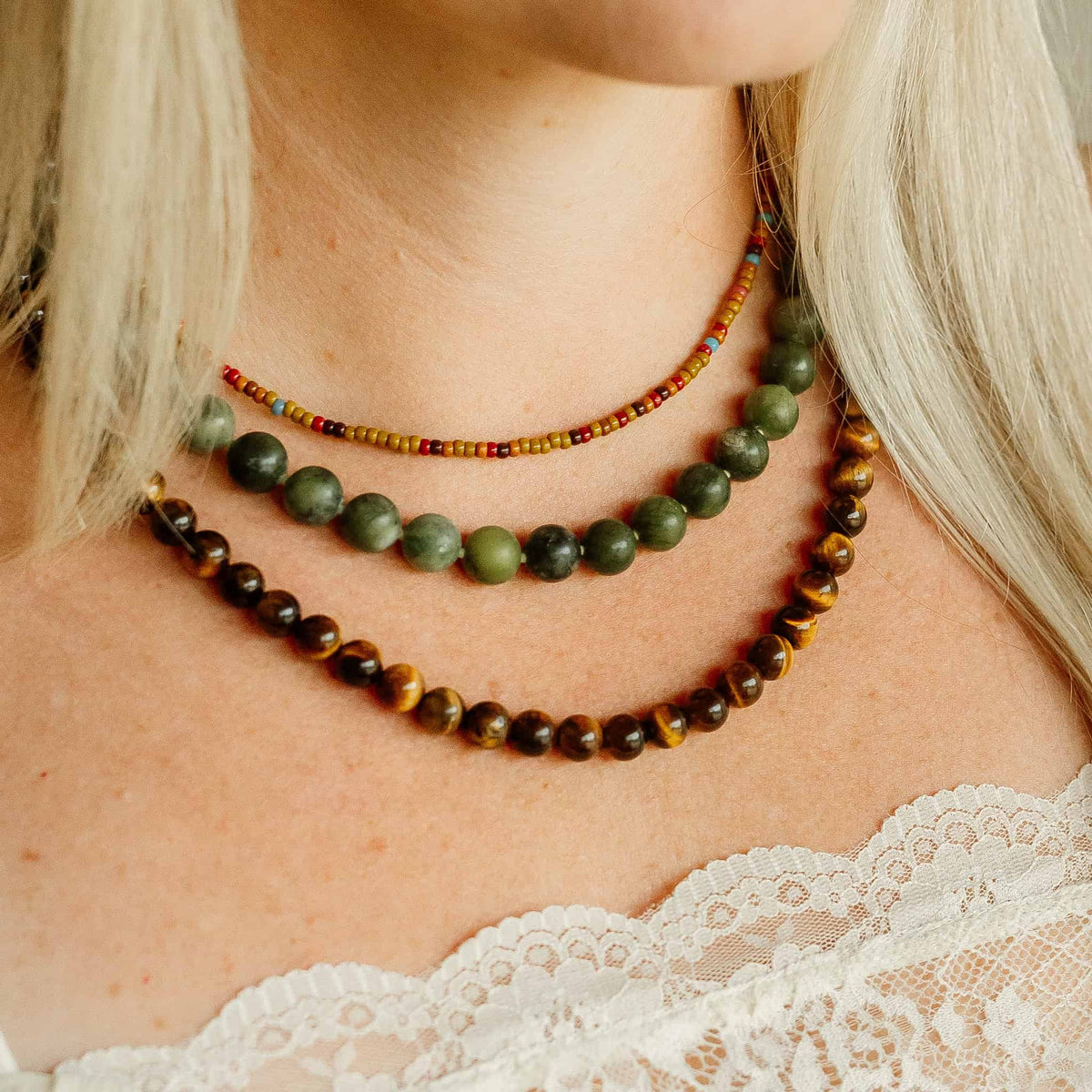 Anika Olive Beaded Necklace