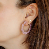Mauve Daisy Beaded Hoop Earrings