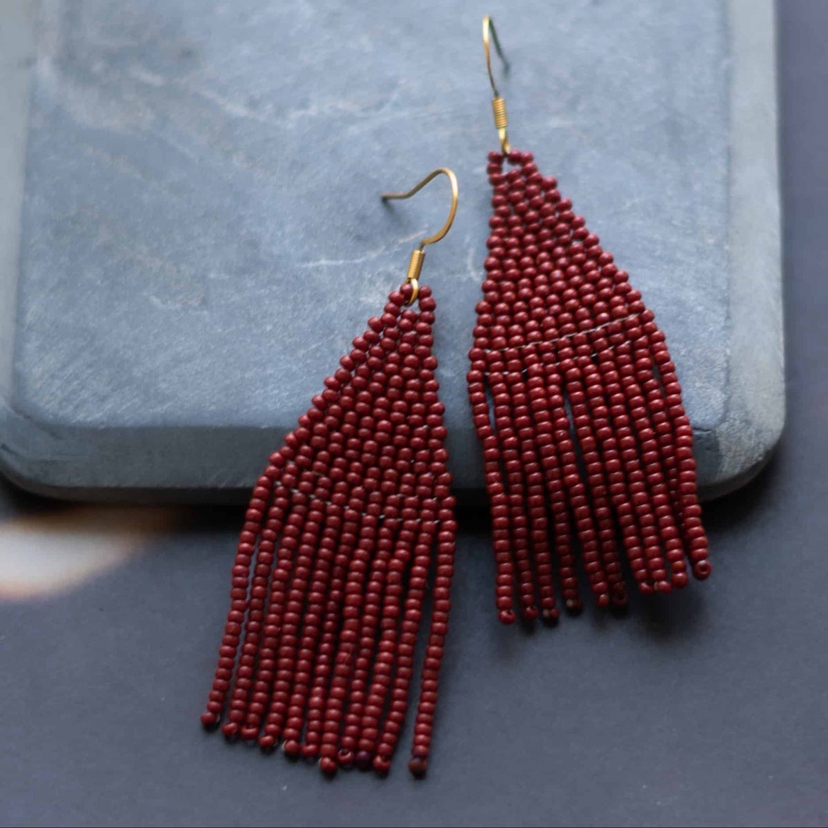 Dark Red Serena Beaded Earrings